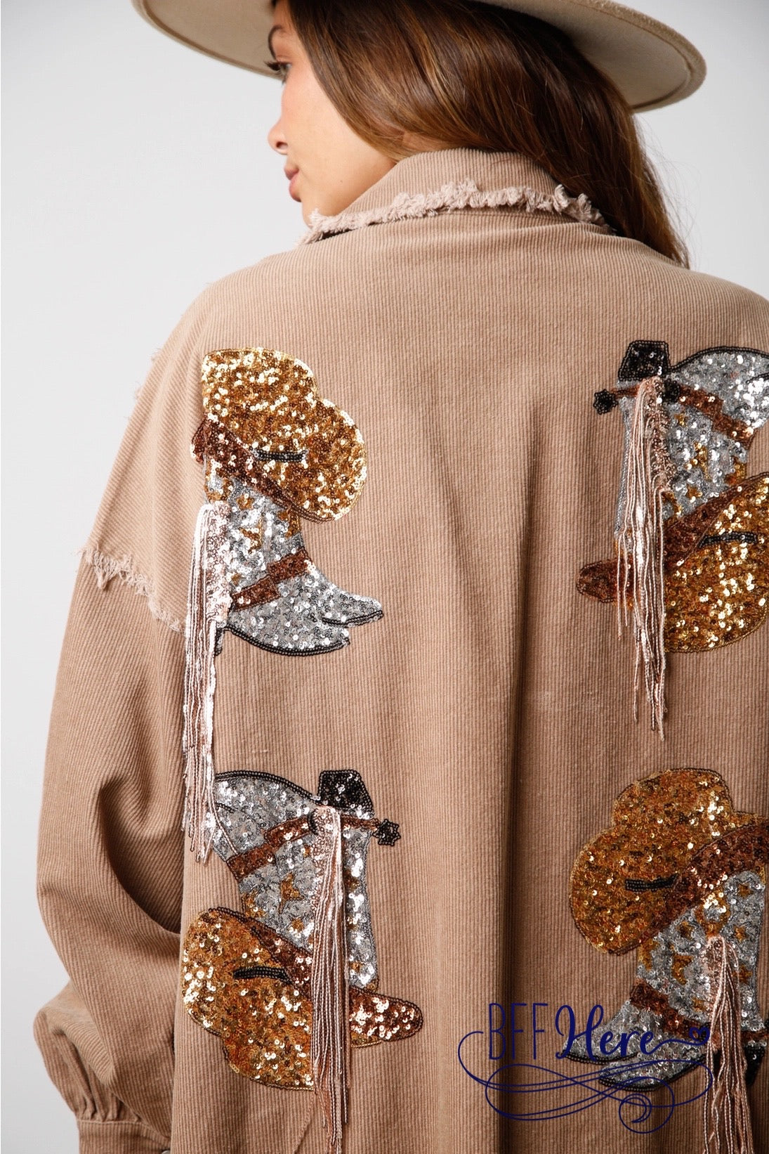 Frontier Sparkle: Western-Inspired Sequin Corduroy Jacket - BFF Here