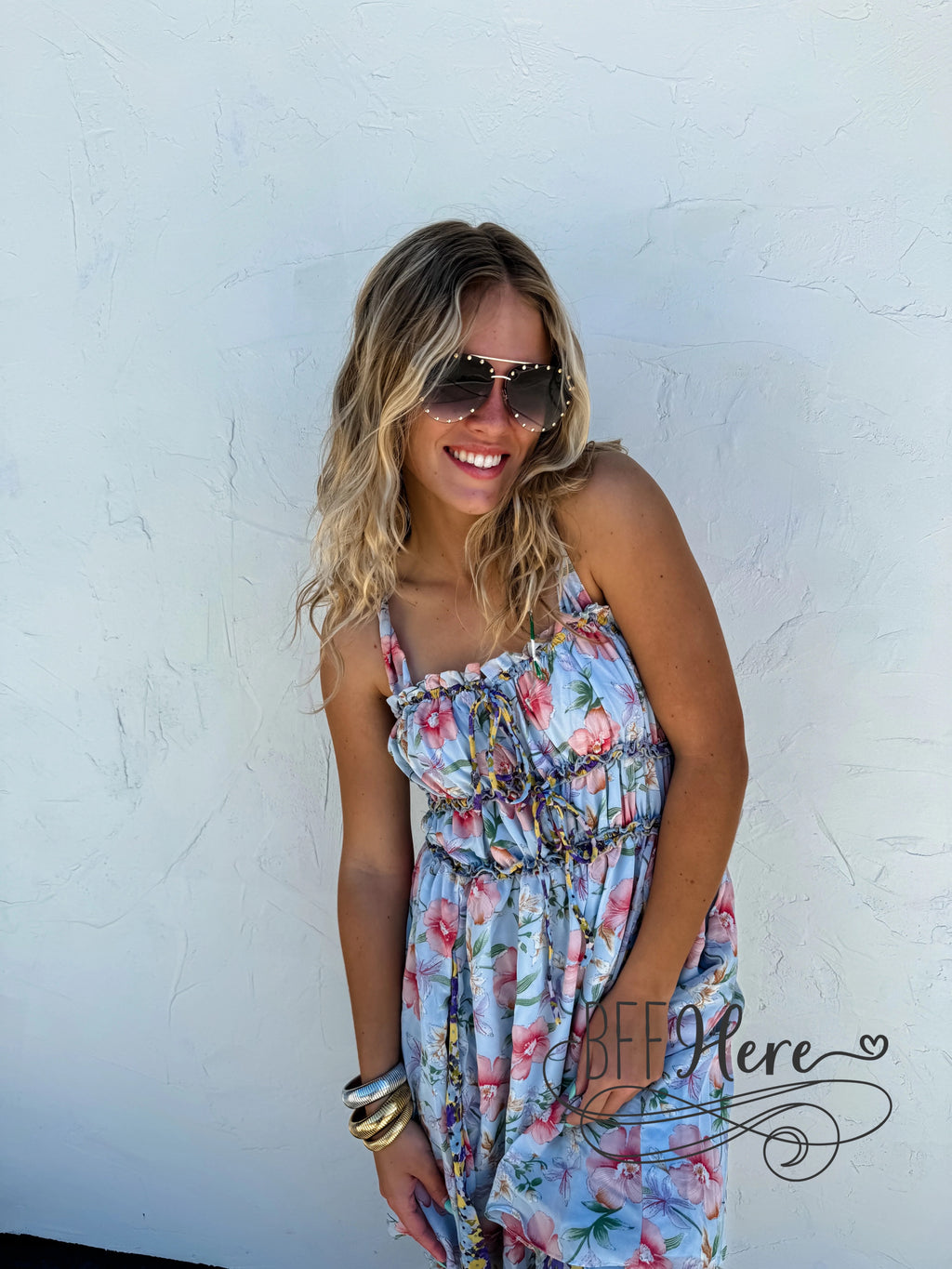 Floral Fantasy: Tank Dress with Criss-Cross Back - BFF Here