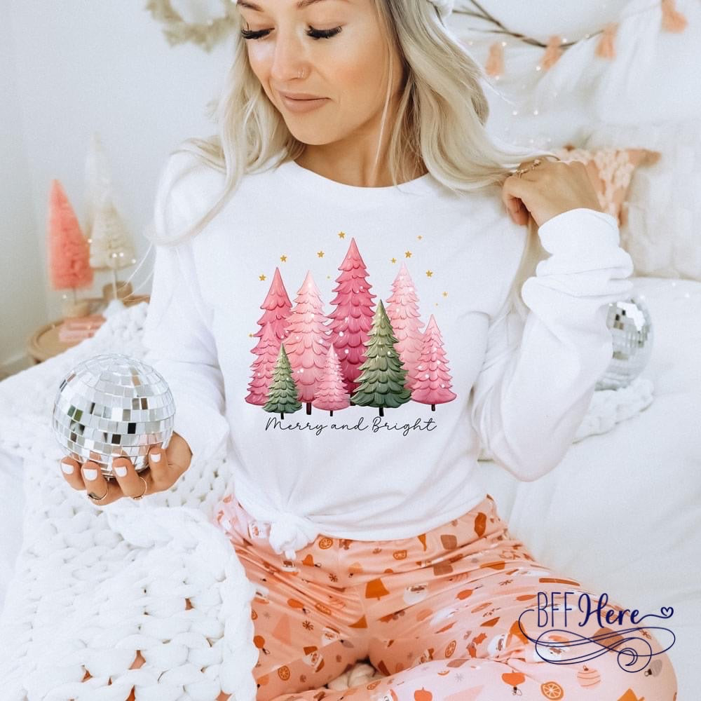 Cheerful Twinkle: Merry and Bright Christmas Tree Sweatshirt - BFF Here