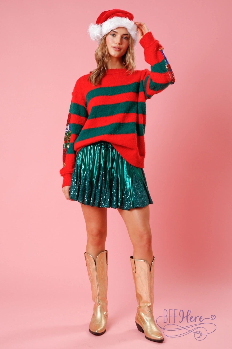 PREORDER—Sequin Nutcracker Striped Sweater: Capture the Holiday Spirit in Sparkling Style (Ships Beginning of November) - BFF Here