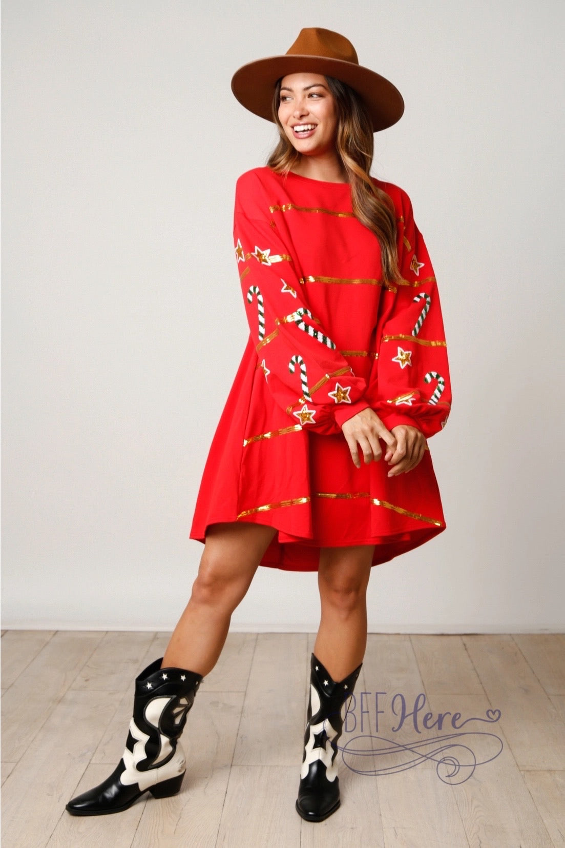 Sparkle and Shine: The Christmas Sequin Stripe Sweatshirt Dress / Choice of Color - BFF Here