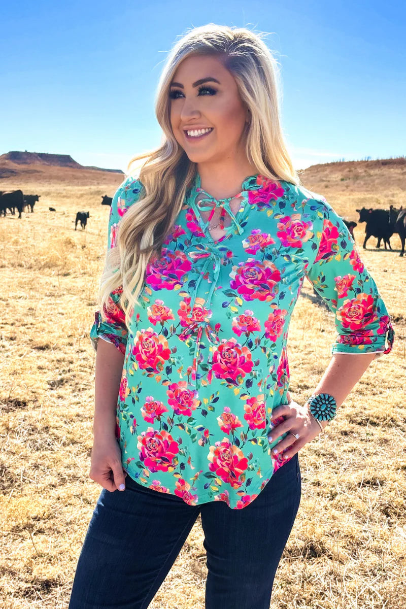 Turquoise Rosewater Bow Top by Sterling Kreek - BFF Here