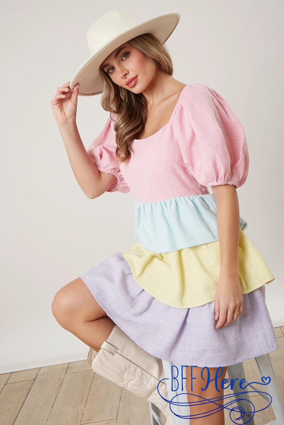 PREORDER: Soft Hues Symphony: Pastel Color Block Button Down Dress (Ships Middle of February) - BFF Here