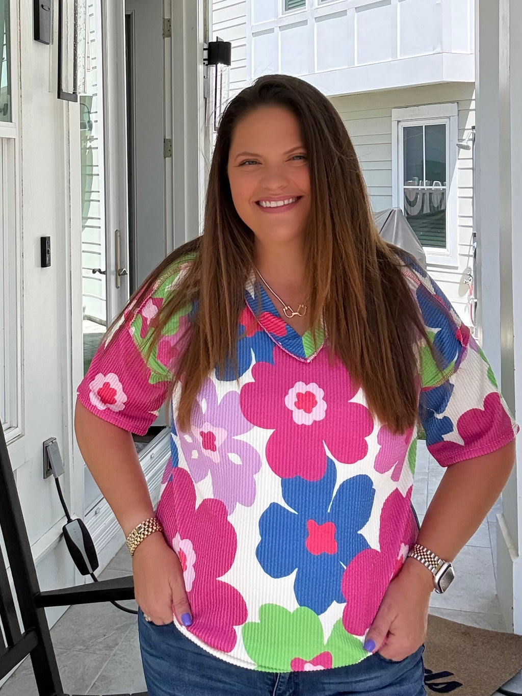 Cream and Fuchsia Flower Top by HeimishUSA (ARRAY) — Ships 2-3 weeks - BFF Here