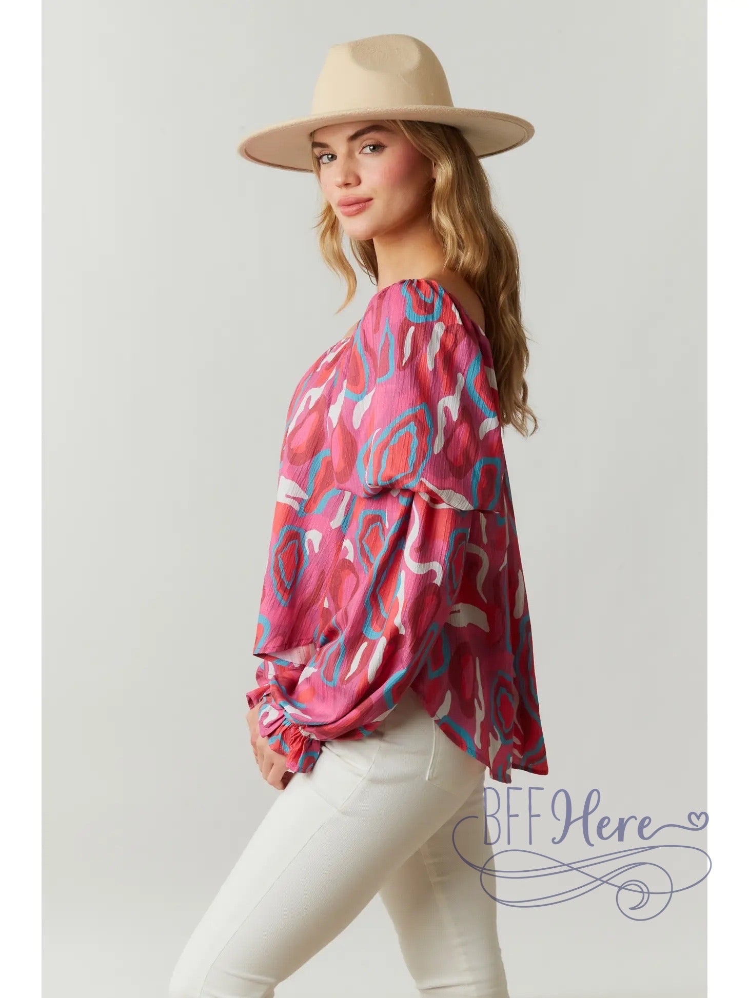 Urban Artistry: Camo Woven Top with Abstract Design - BFF Here