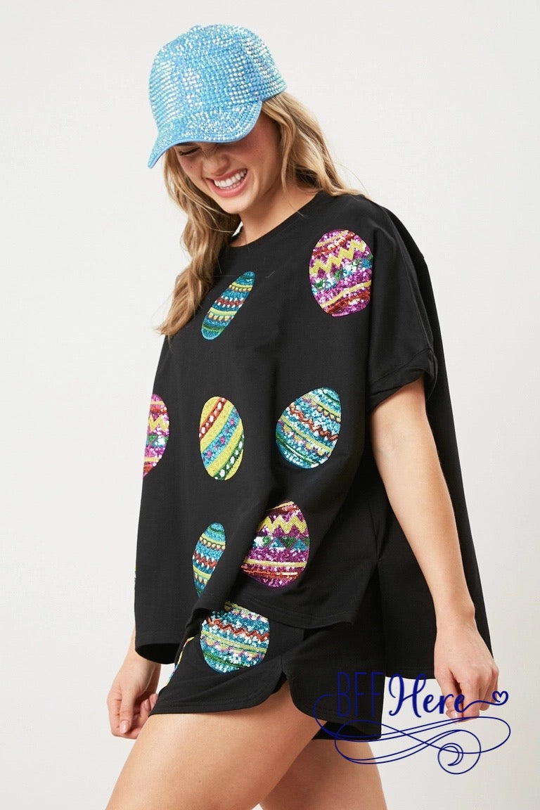 PREORDER: Hop into Style: Sequin Easter Egg Top (Ships End of February) - BFF Here