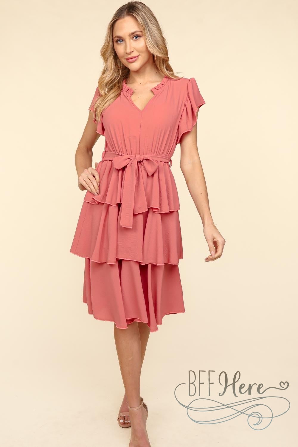 PREORDER: Mauve Majesty: Cascading Ruffles Midi Dress (Ships End of May) - BFF Here