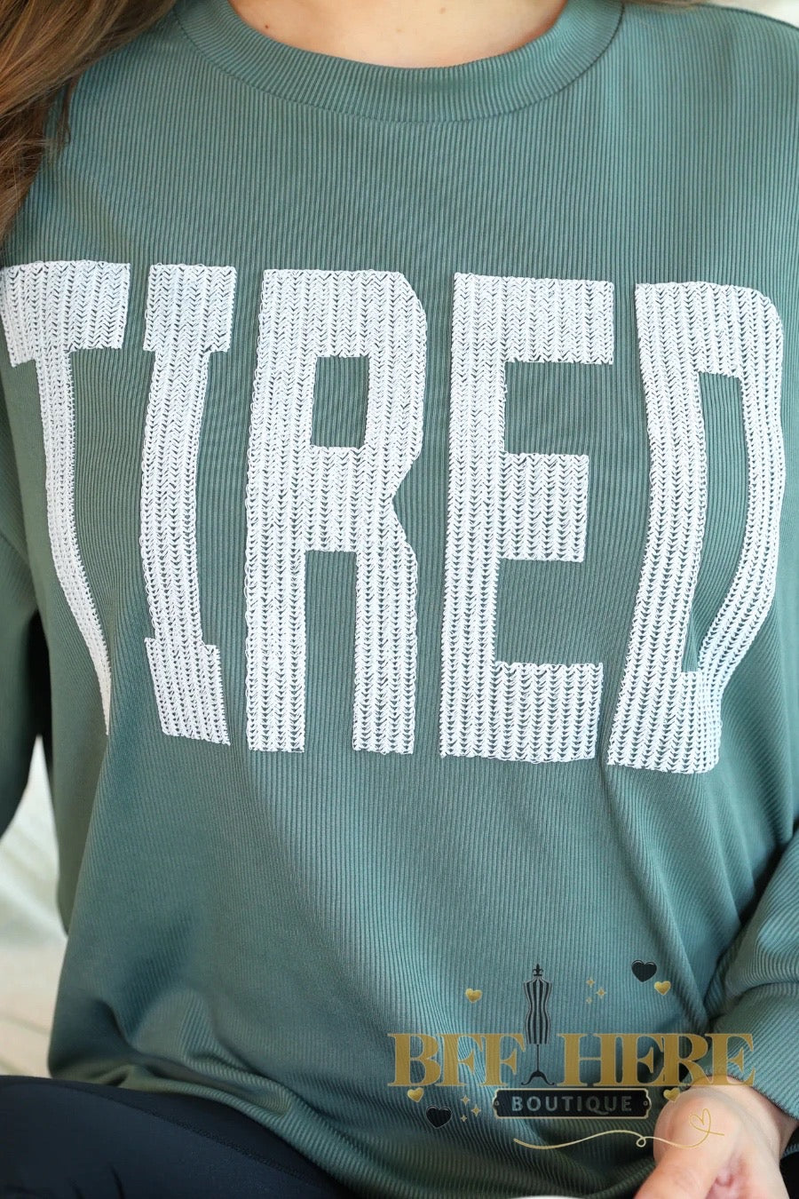 Tired Embroidered Ribbed Pullover by Jess Lea