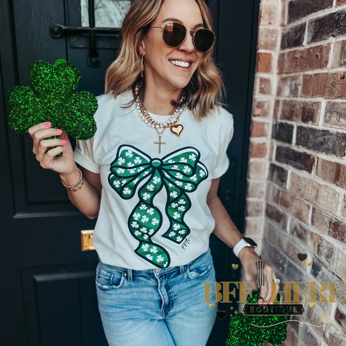 Shamrock Bow Tee - BFF Here