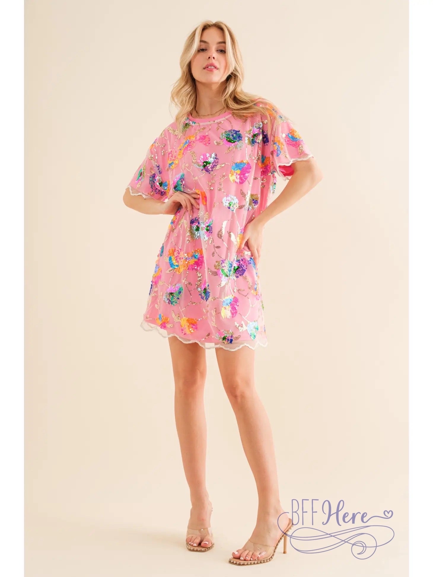 PREORDER:  Garden Glamour: Sequin Floral Embellished Dress (Ships End of August) - BFF Here