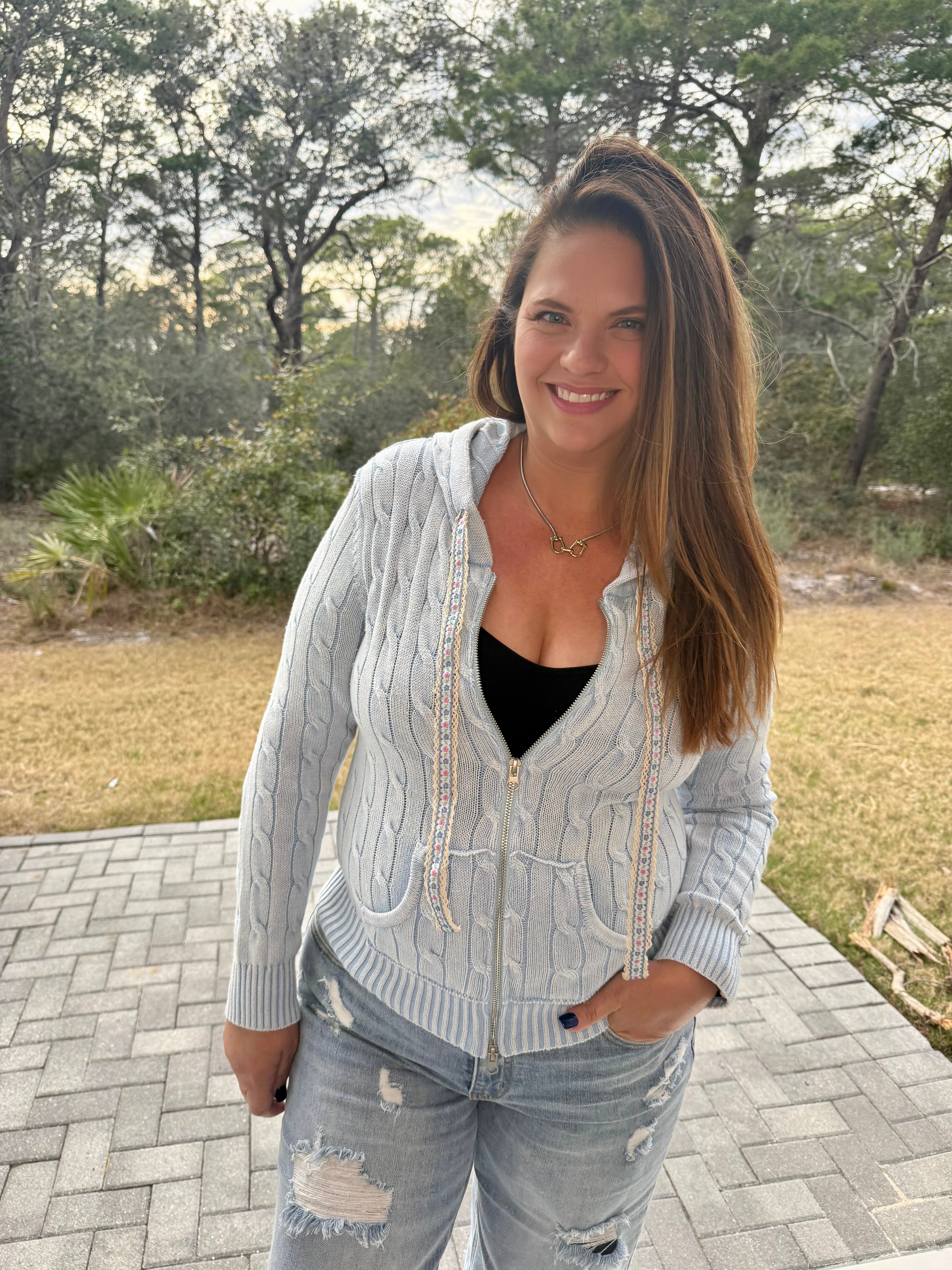 Full Sleeve Solid Acrylic Sweater Hoodie Zip Up Knit Top by POL (Ships 2-3 weeks) - BFF Here