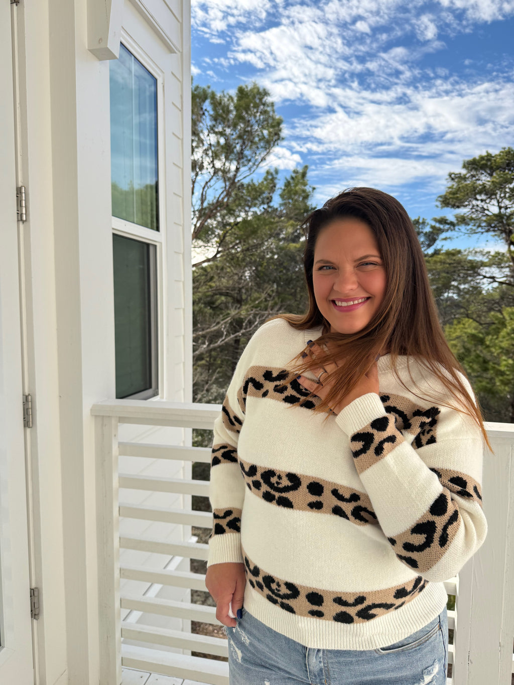 Relaxed Fit Leopard Stripe Knit Sweater by Sew In Love (Ships 2-3 weeks) - BFF Here