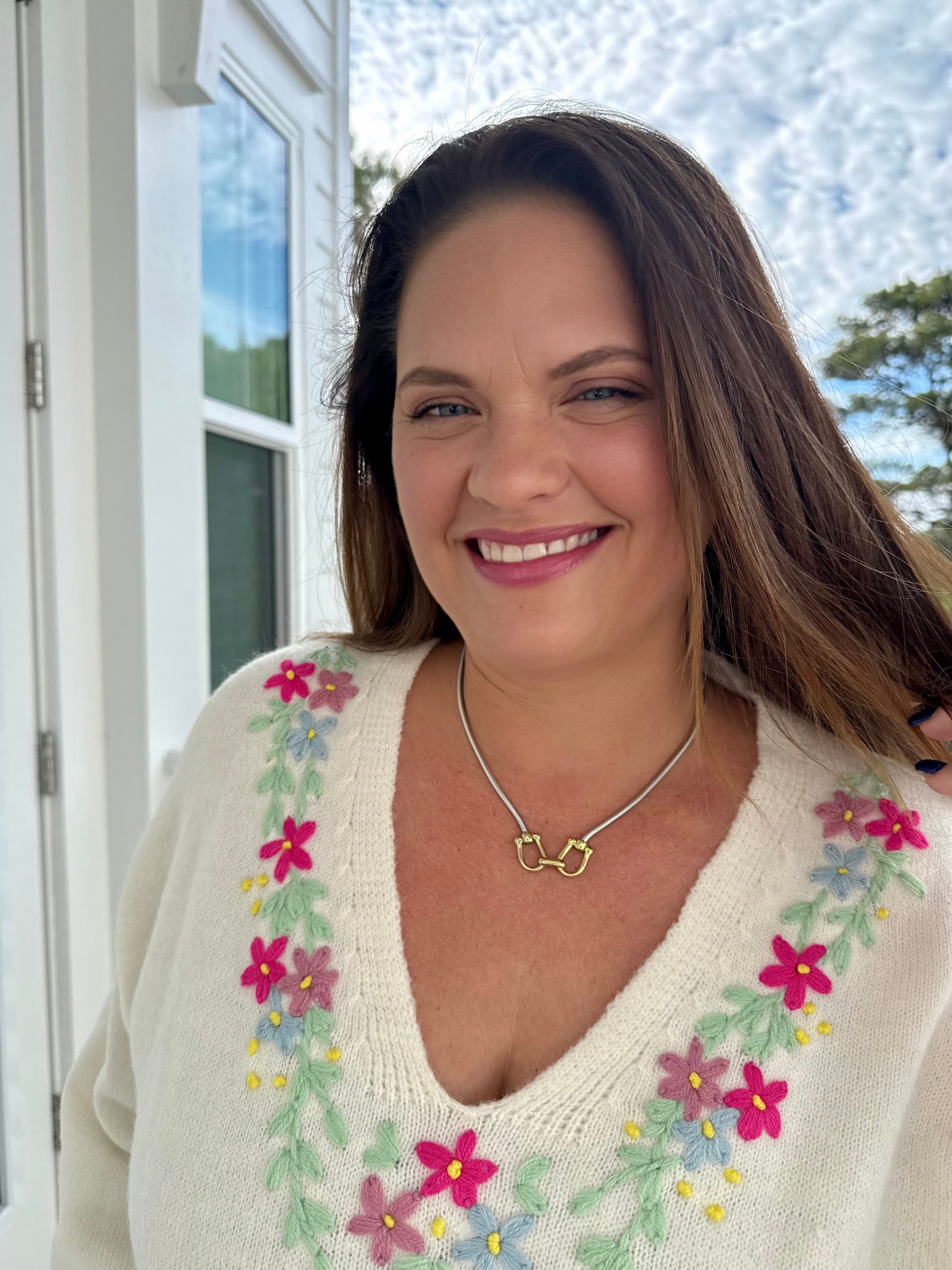 Relaxed Fit V Neck Sweater with Floral Embroidery by Sew In Love (Ships 2-3 weeks) - BFF Here