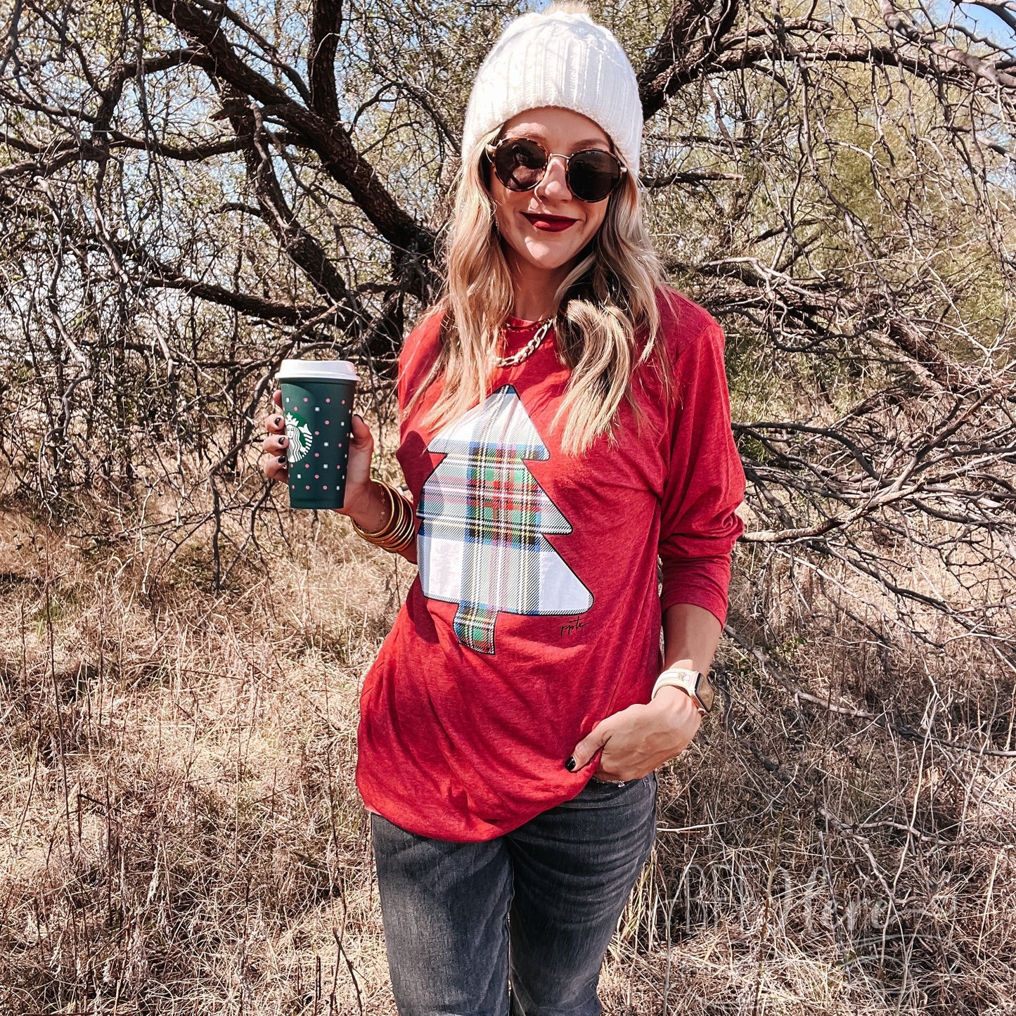 Yuletide Tartan: Cozy Plaid Christmas Tree Long Sleeve Tee - BFF Here