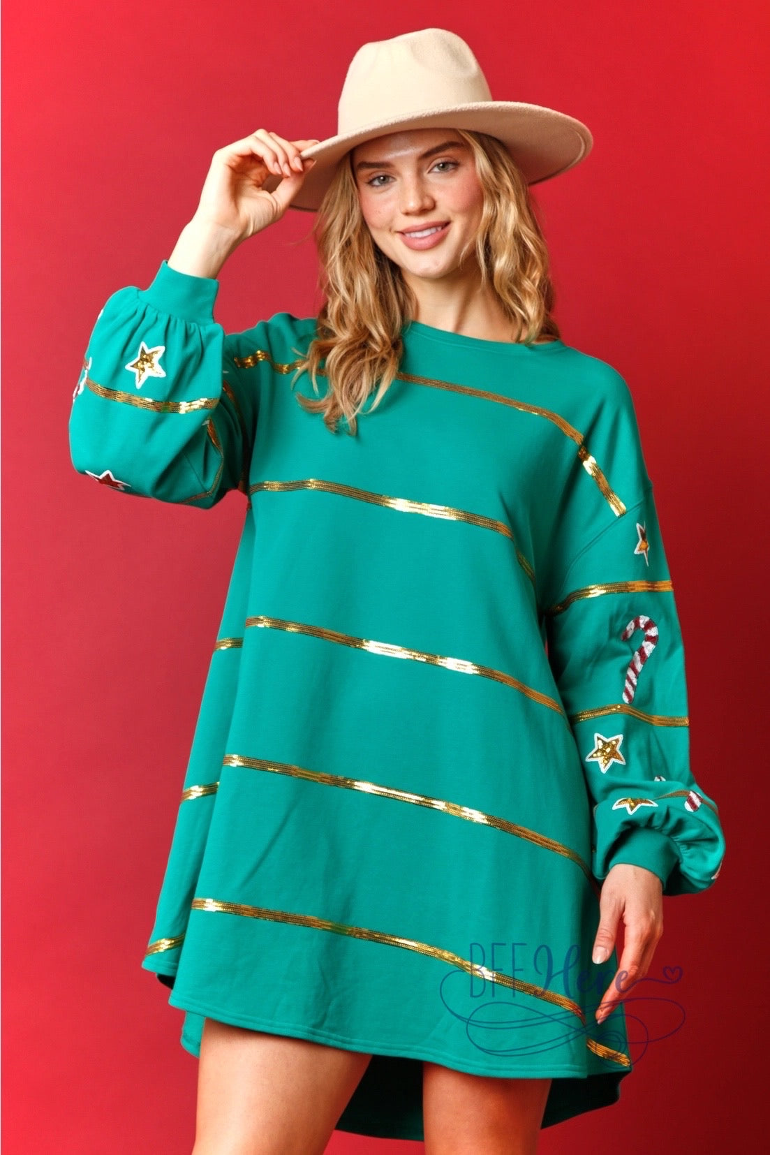 Sparkle and Shine: The Christmas Sequin Stripe Sweatshirt Dress / Choice of Color - BFF Here