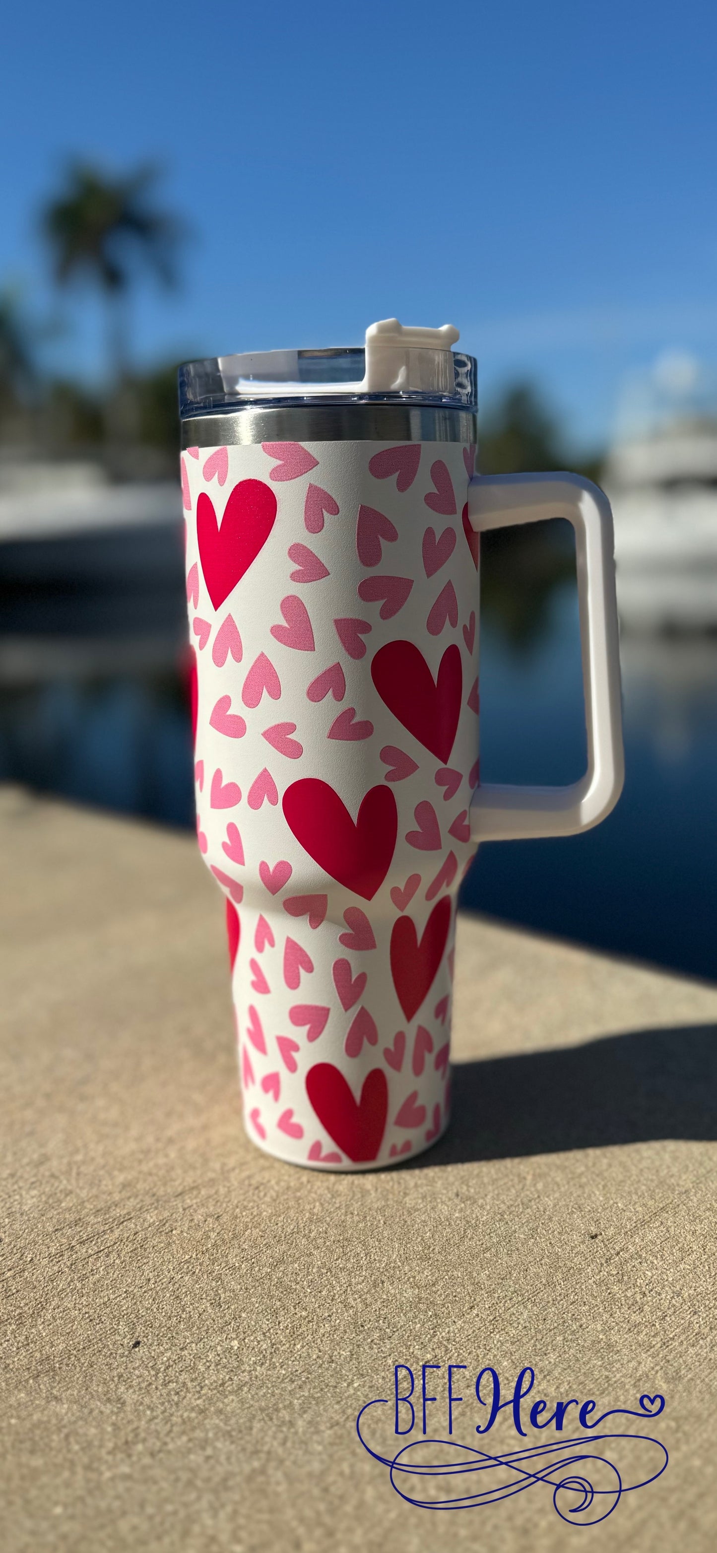 Heartful Sip: Large Heart Tumbler / Choice of Color - BFF Here