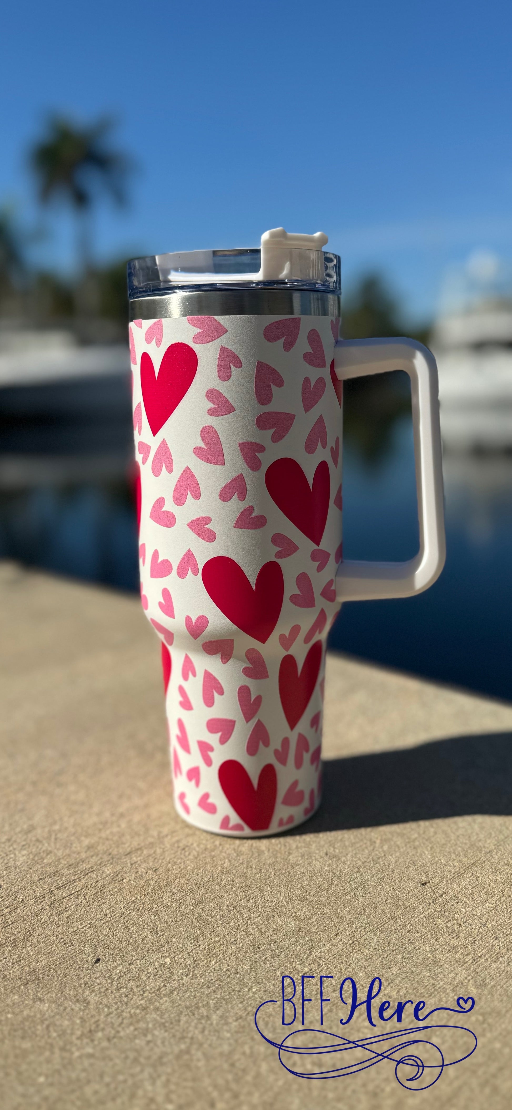 Heartful Sip: Large Heart Tumbler / Choice of Color - BFF Here