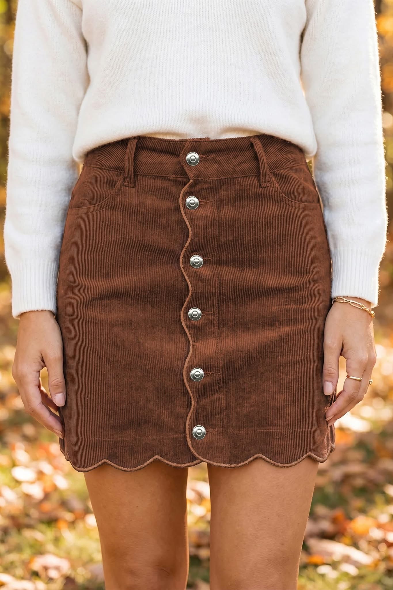 PREORDER: Scalloped Charm Corduroy Mini Skirt (ETA: Late August / Early September)