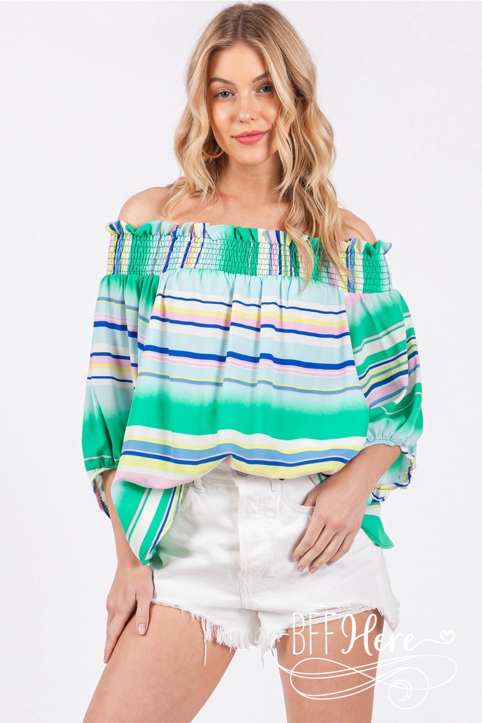 Sunset Stripes: Off-Shoulder Boho Blouse / Choice of Color - BFF Here
