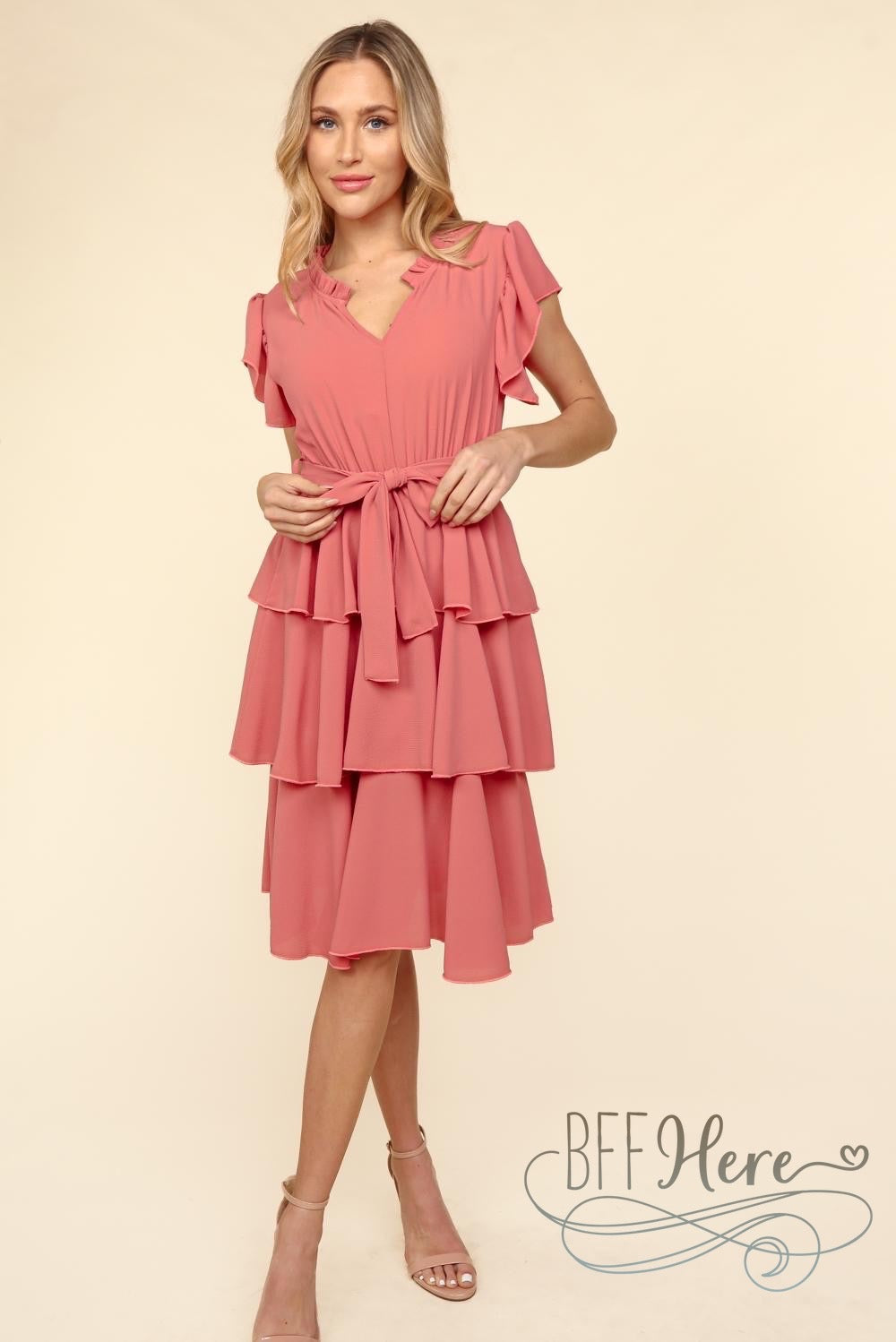 PREORDER: Mauve Majesty: Cascading Ruffles Midi Dress (Ships End of May) - BFF Here