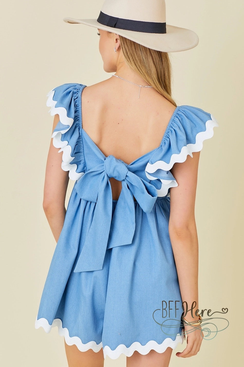 PREORDER: Blue Skies Ruffle Sleeve Romper (Ships Middle of July) - BFF Here