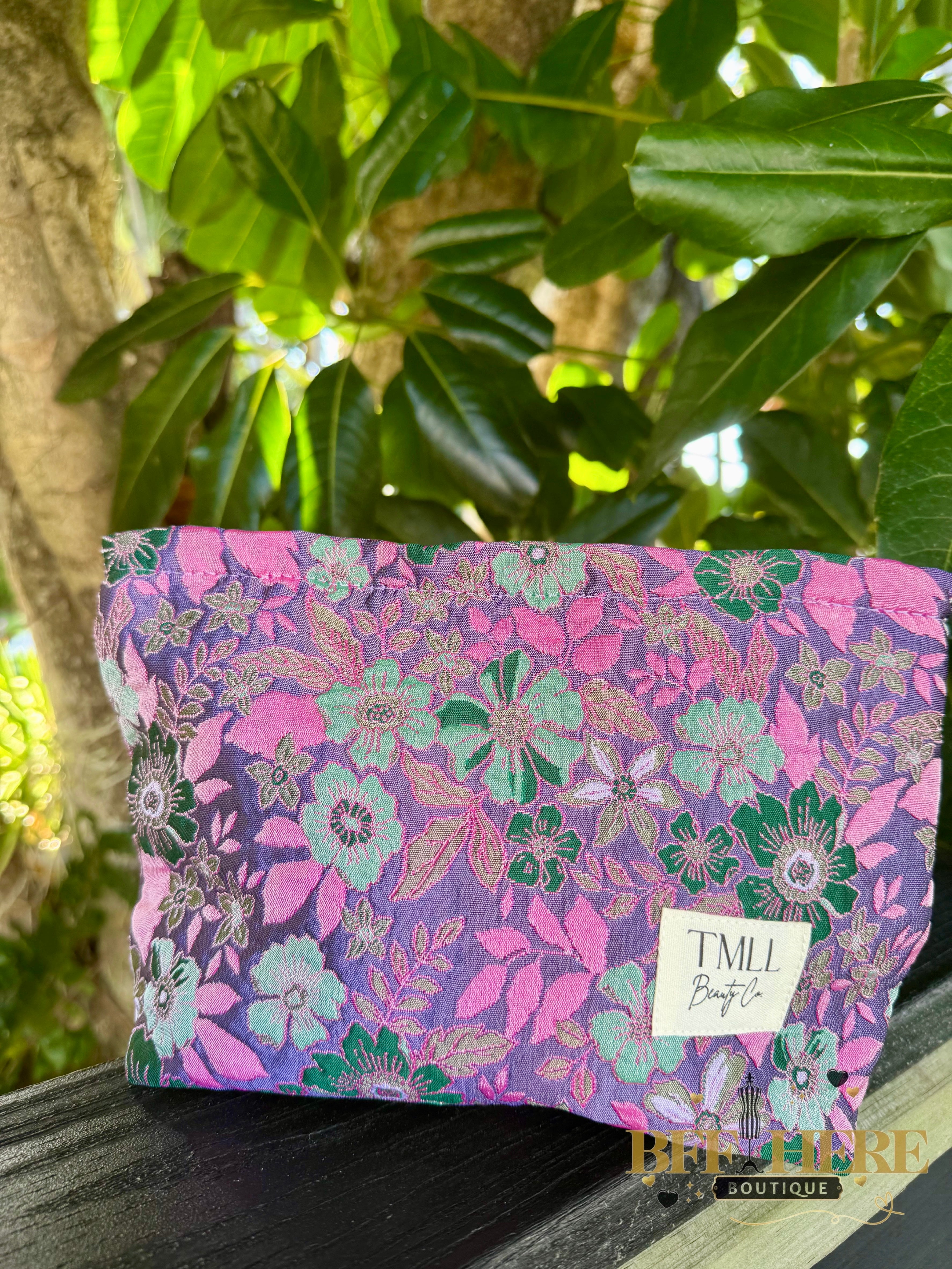 Brocade Makeup Bag - Violet Flora by TMLL Beauty - BFF Here