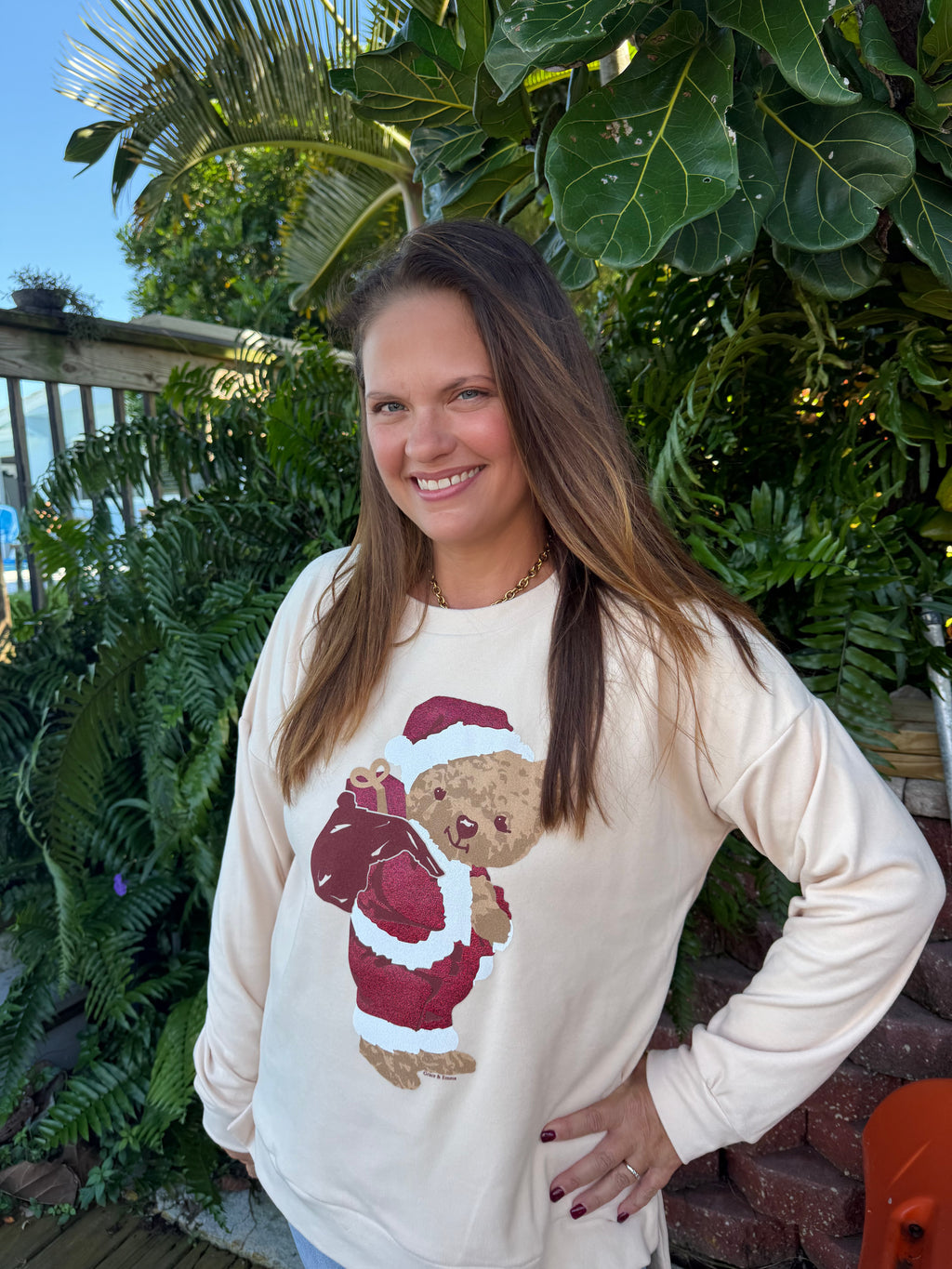 Teddy Bear Santa Micro Fleece Crewneck by Grace and Emma - BFF Here