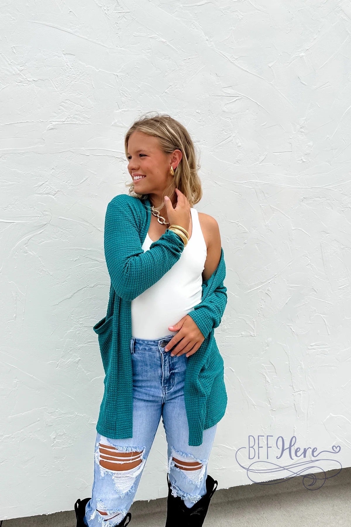 PREORDER— Lola Cardigan / Teal (Ships Middle of November ) - BFF Here