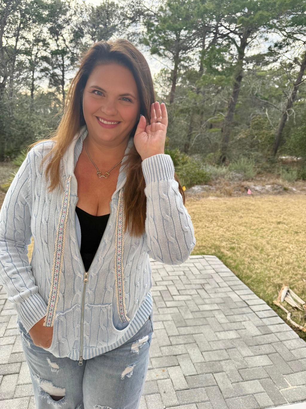 Full Sleeve Solid Acrylic Sweater Hoodie Zip Up Knit Top by POL (Ships 2-3 weeks) - BFF Here