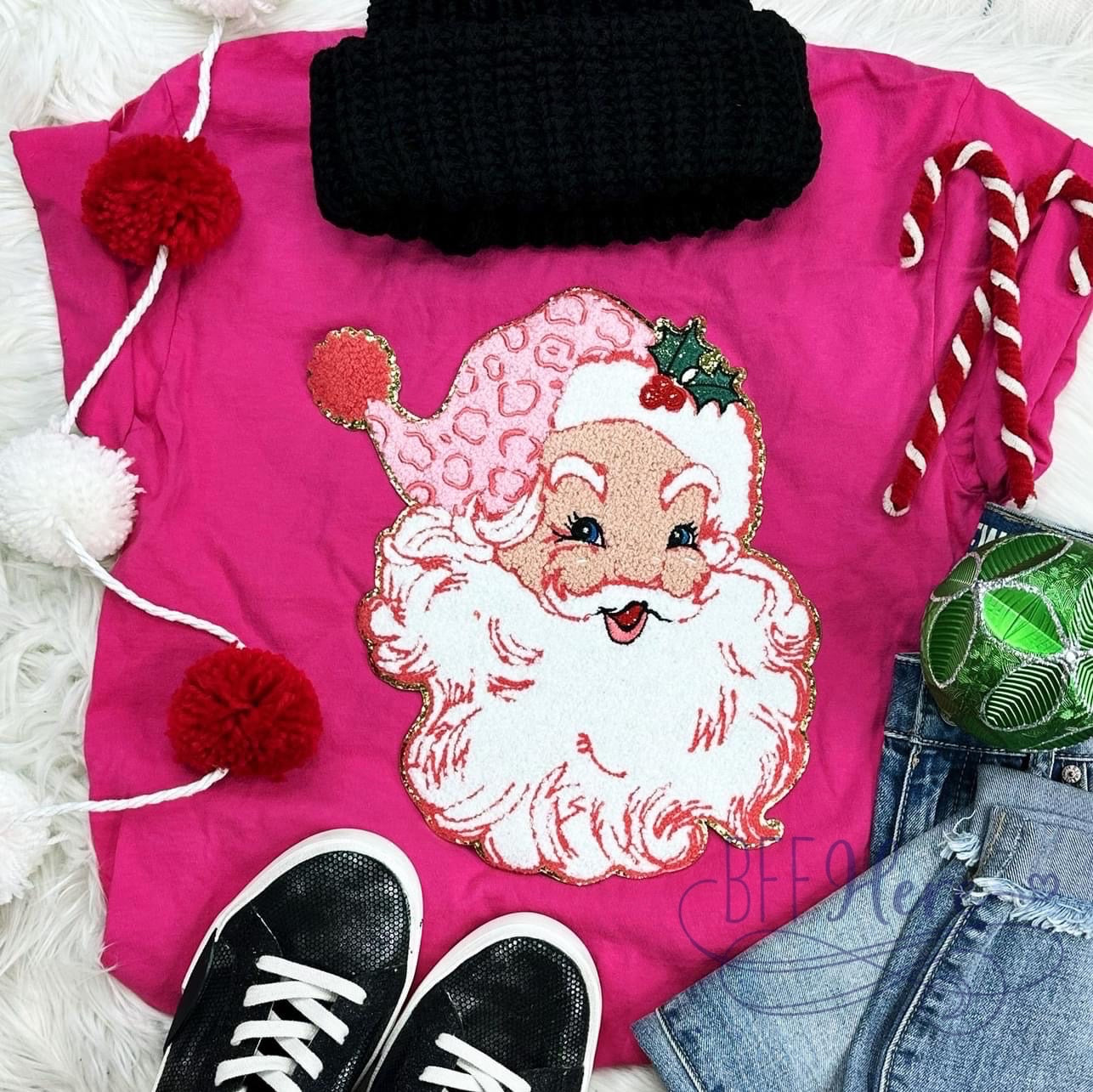 Jolly Comfort: Everyday Tee with Santa Chenille Patch!
 / Choice of Color - BFF Here