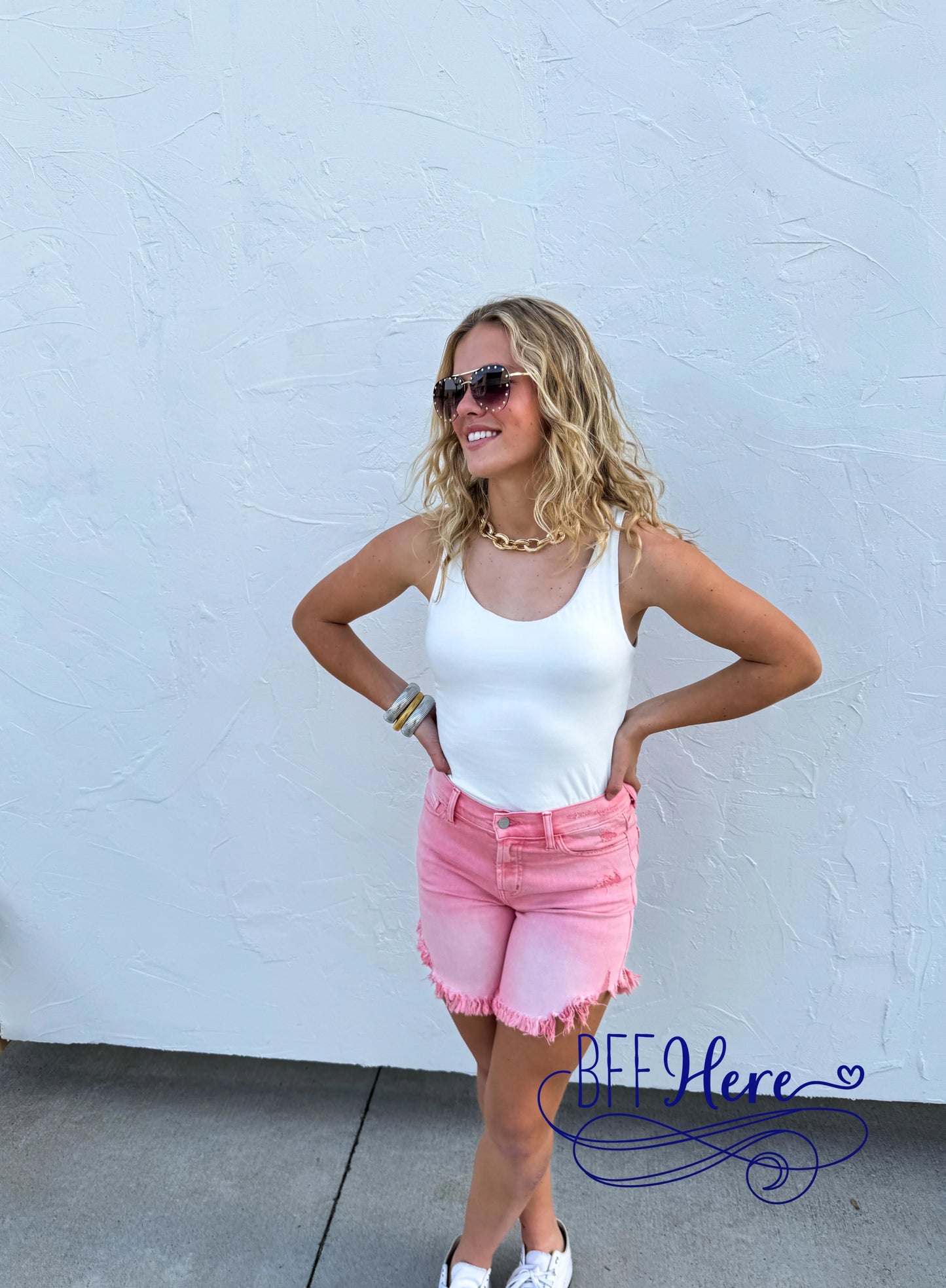 PREORDER: Pretty In Pink Frayed Hem Shorts By Blakeley (Ships End of March) - BFF Here