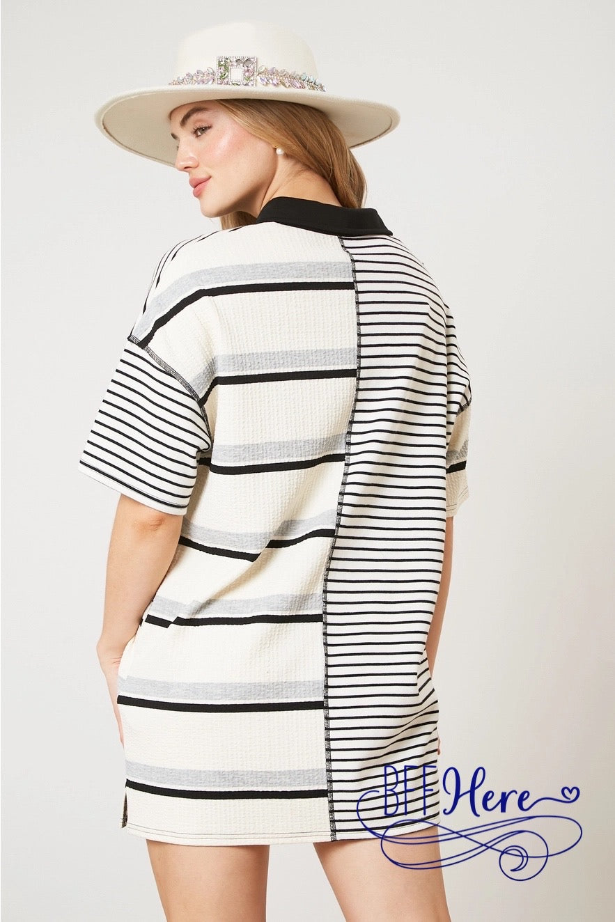 Stripe Harmony: Mixed Stripes T-Shirt Dress - BFF Here