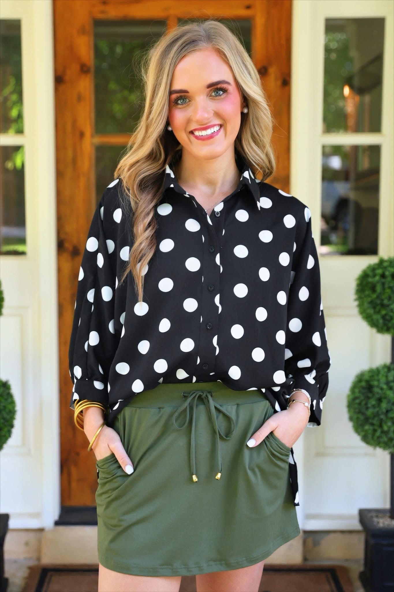 PREORDER: Sloane Button Up Top / After Dark Polka Dot by Jess Lea (ETA: July)