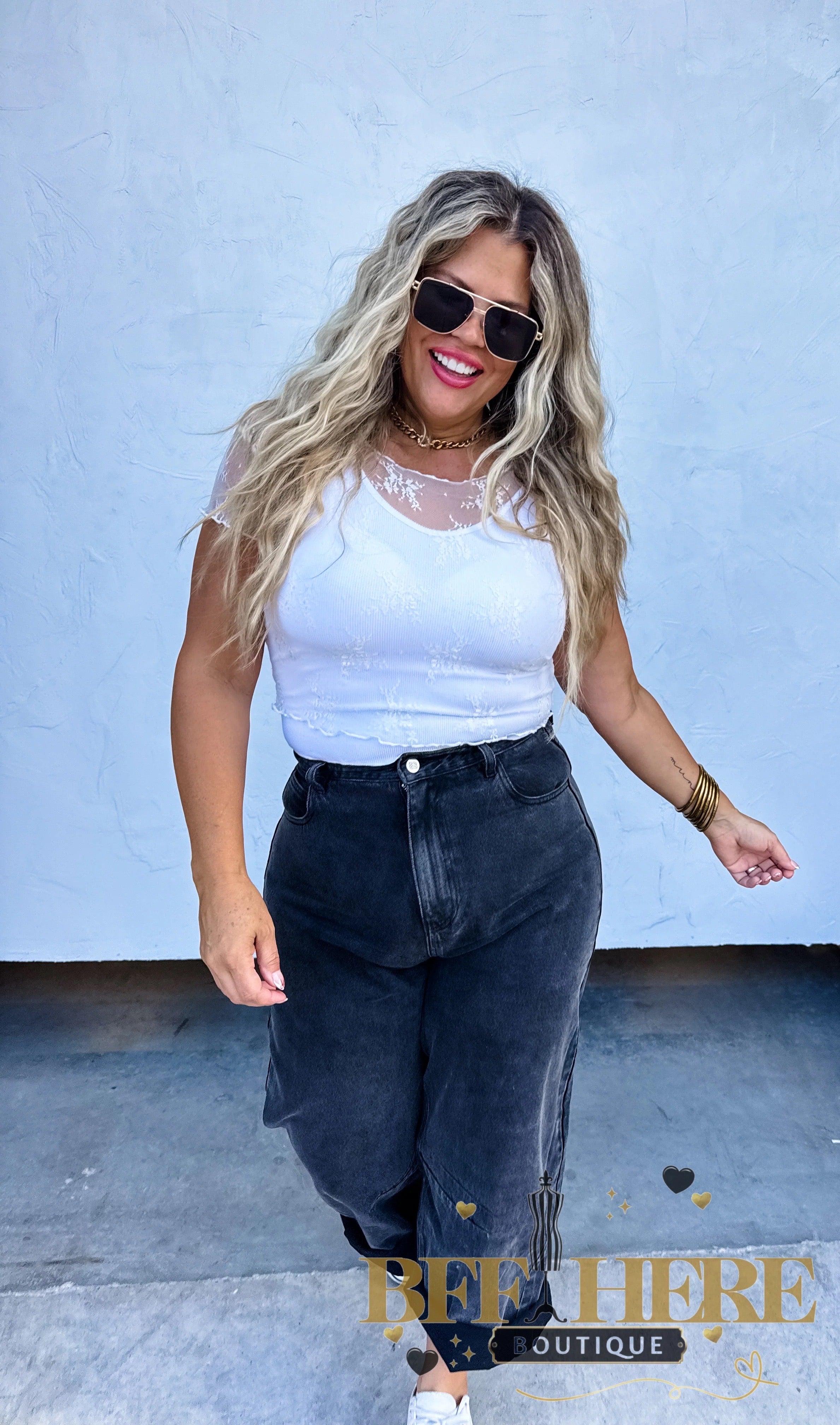 Alle Short Sleeve Lace Mesh Top by Blakeley / Choice of Color - BFF Here