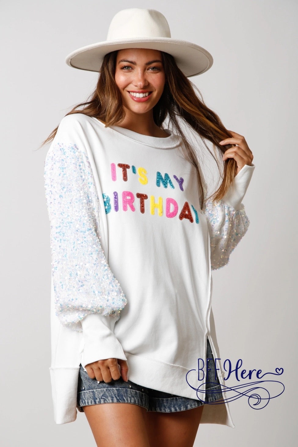 Celebration Sparkle: 'It's My Birthday' Sequin Pullover / Choice of Color - BFF Here