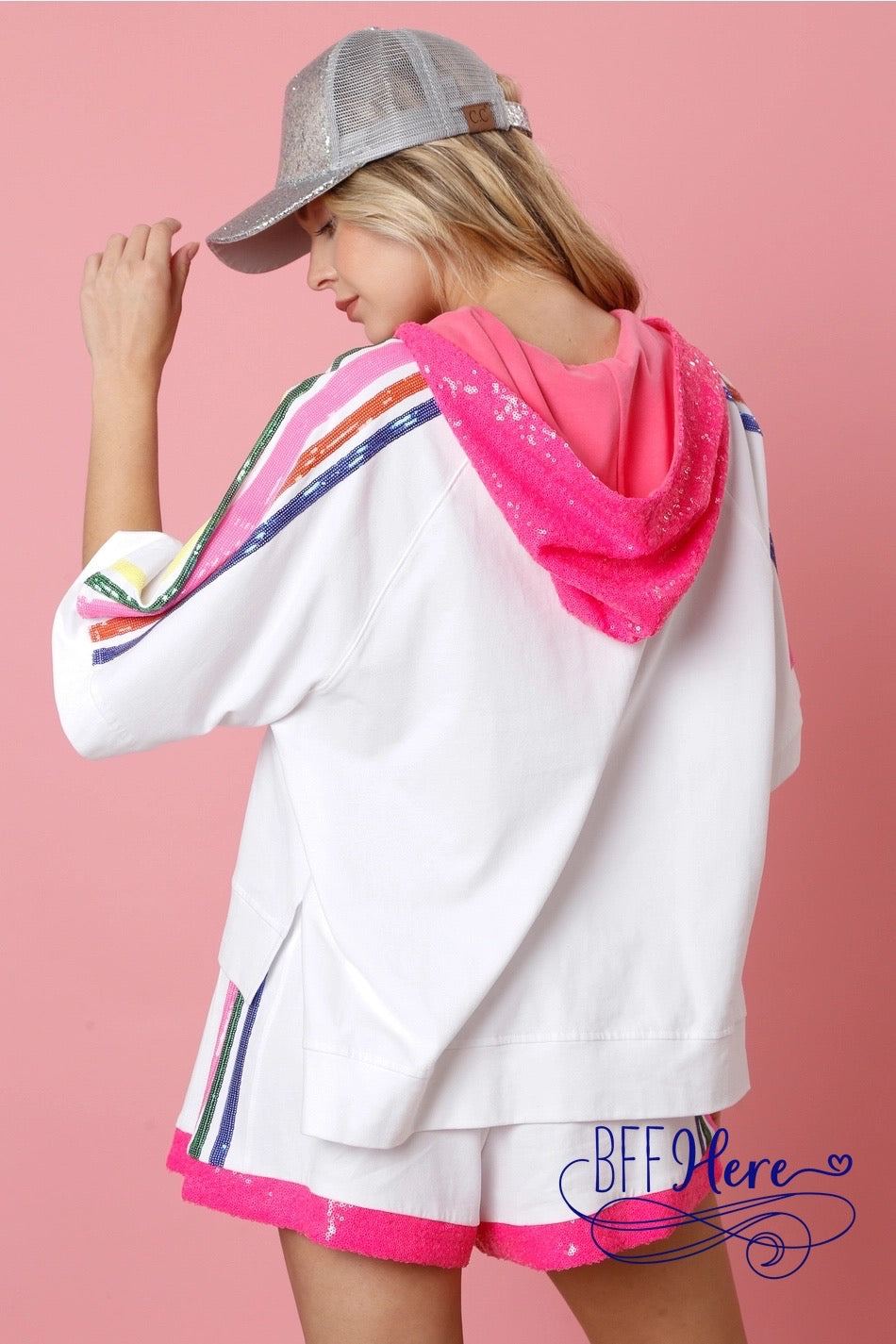 Prismatic Play: Rainbow Sequin Stripe Sweatshirt - BFF Here