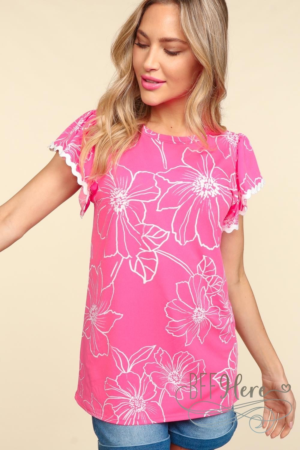 PREORDER: Blooming Rhapsody: Floral Ruffle Tee / Choice of Color (Ships End of May) - BFF Here