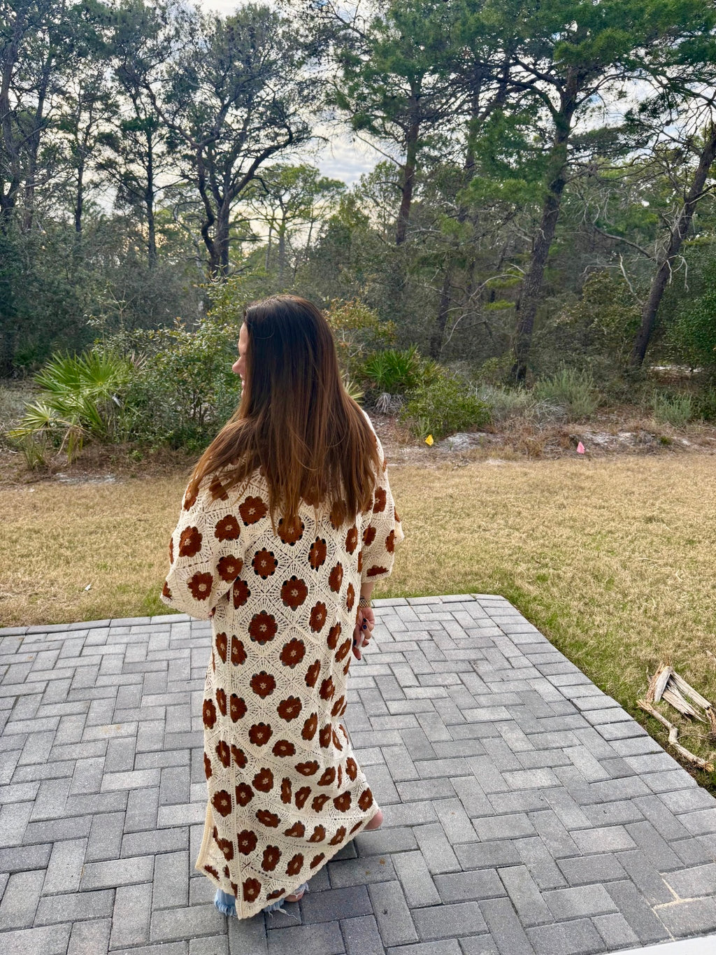 Preorder: Floral Pattern Crochet Maxi Open Cardigan Top by POL (ETA: March) - BFF Here