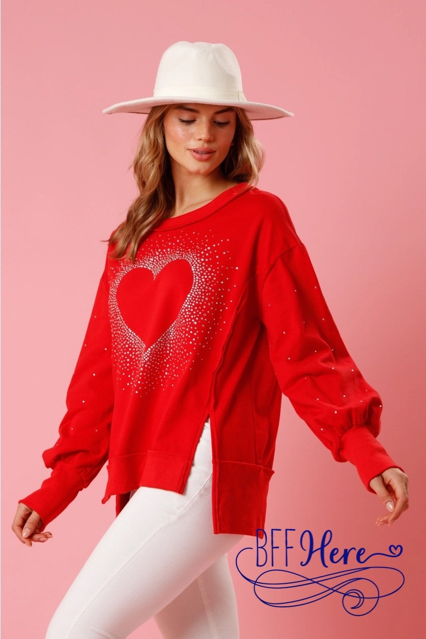 Sparkle & Shine: Rhinestone Heart Pullover - BFF Here