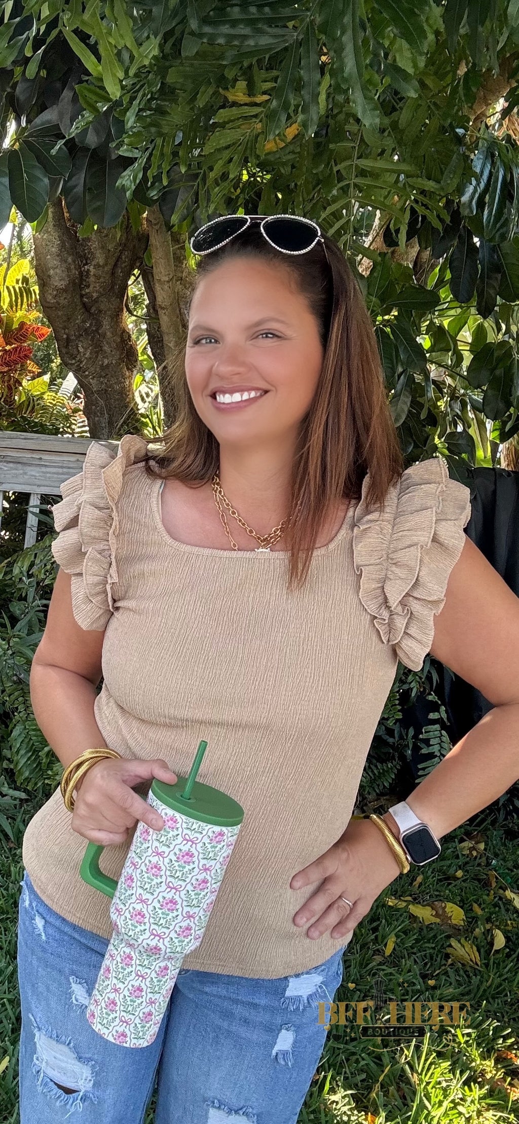 Ruffle Charm Textured Top - BFF Here