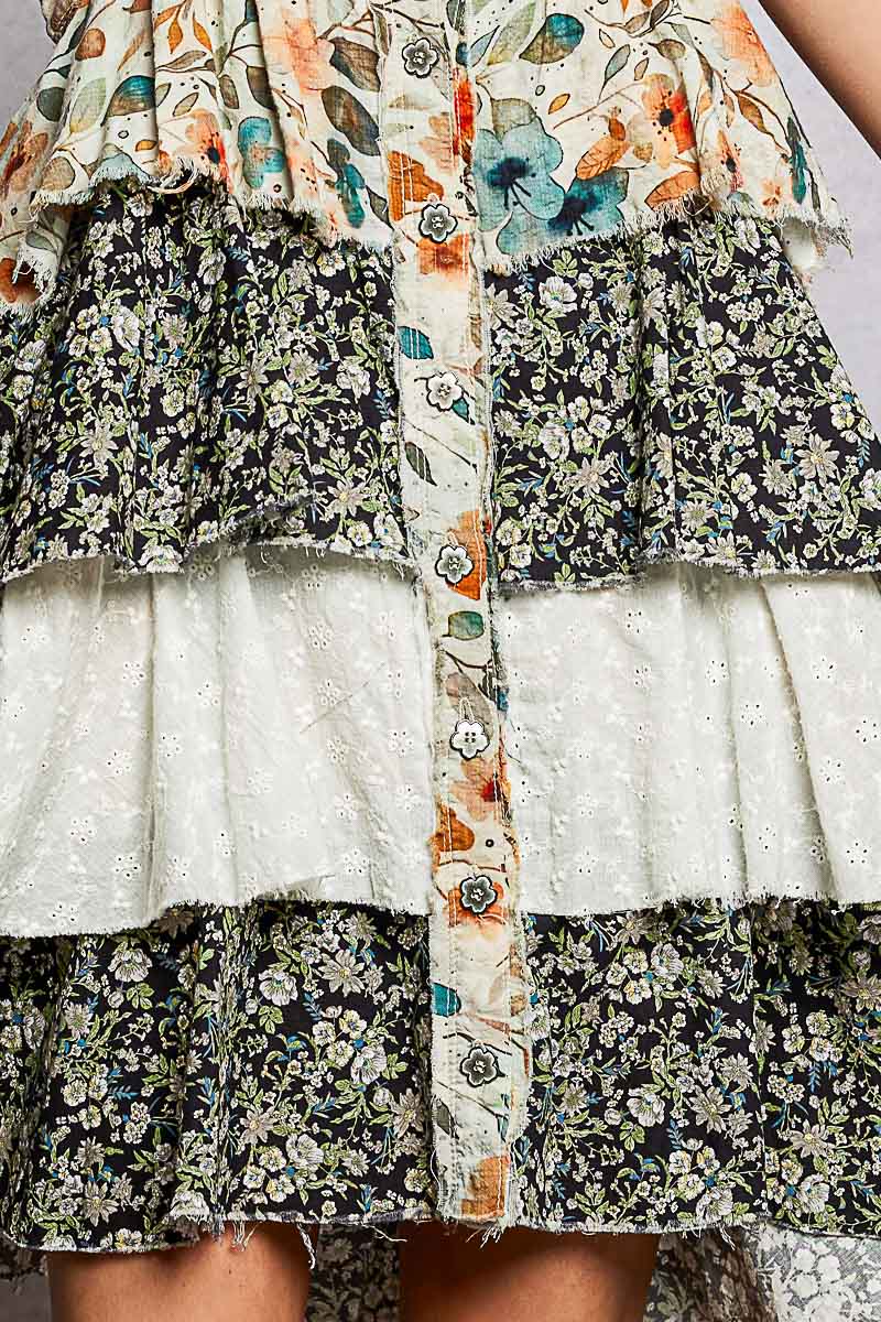 Boho Eyelet Patch Ruffle Floral Print Mini Dress by POL (Ships 2-3 weeks) - BFF Here