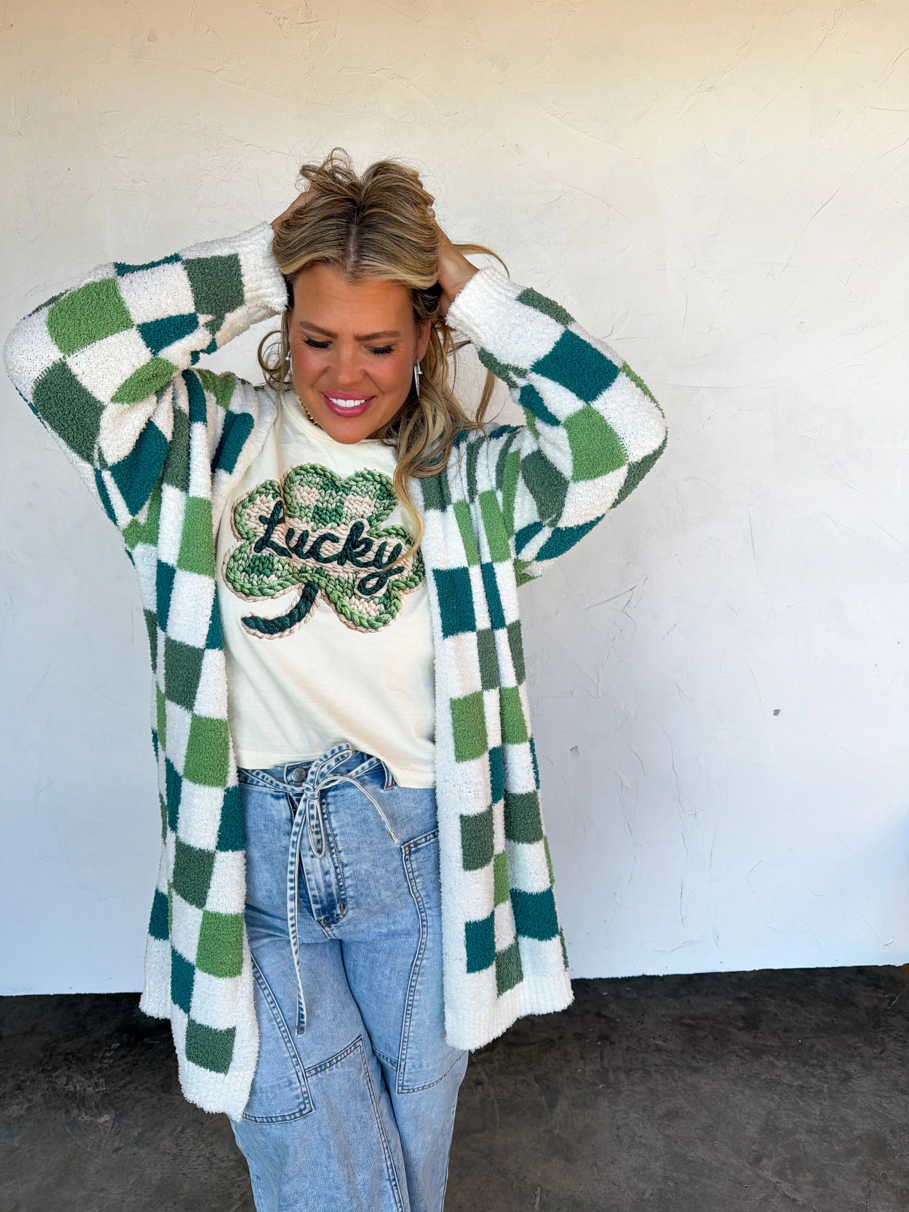 PREORDER: St Patty’s Day Checker Cloud Cardigan by Blakeley (ETA: Late February / Early March) - BFF Here