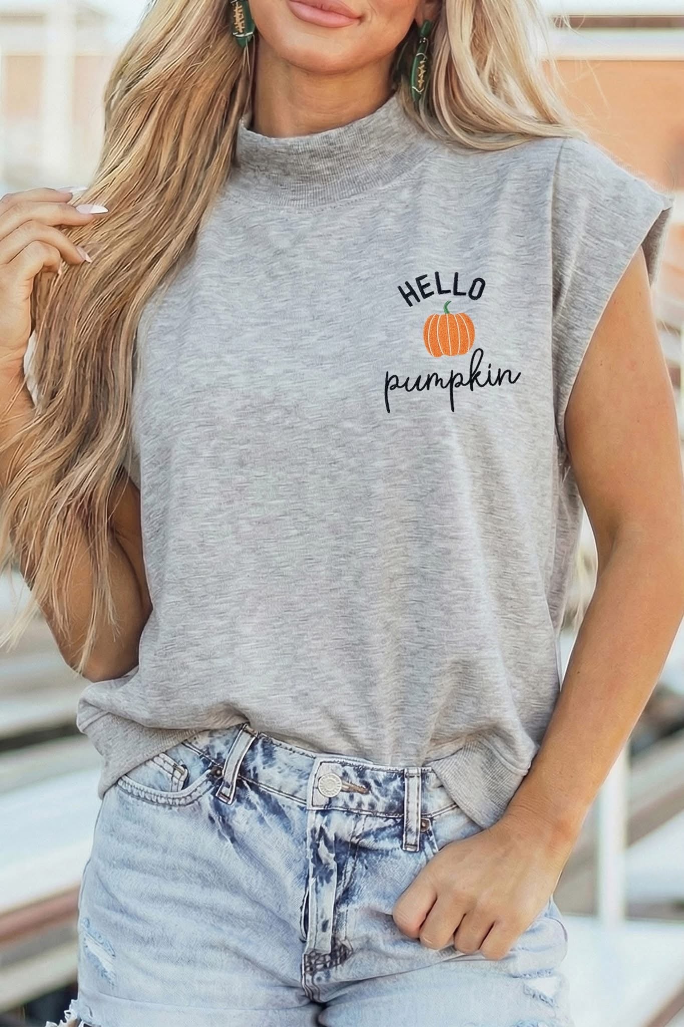PREORDER: Hello Pumpkin Embroidered Muscle Tee (ETA: August)