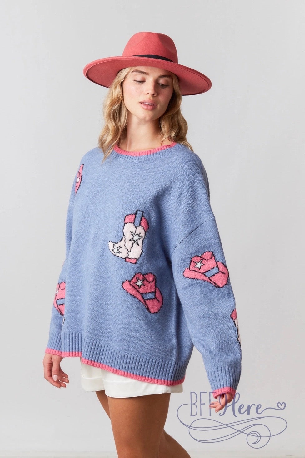 Frontier Flair: Sweater with Iconic Cowboy Hat & Boots Design - BFF Here