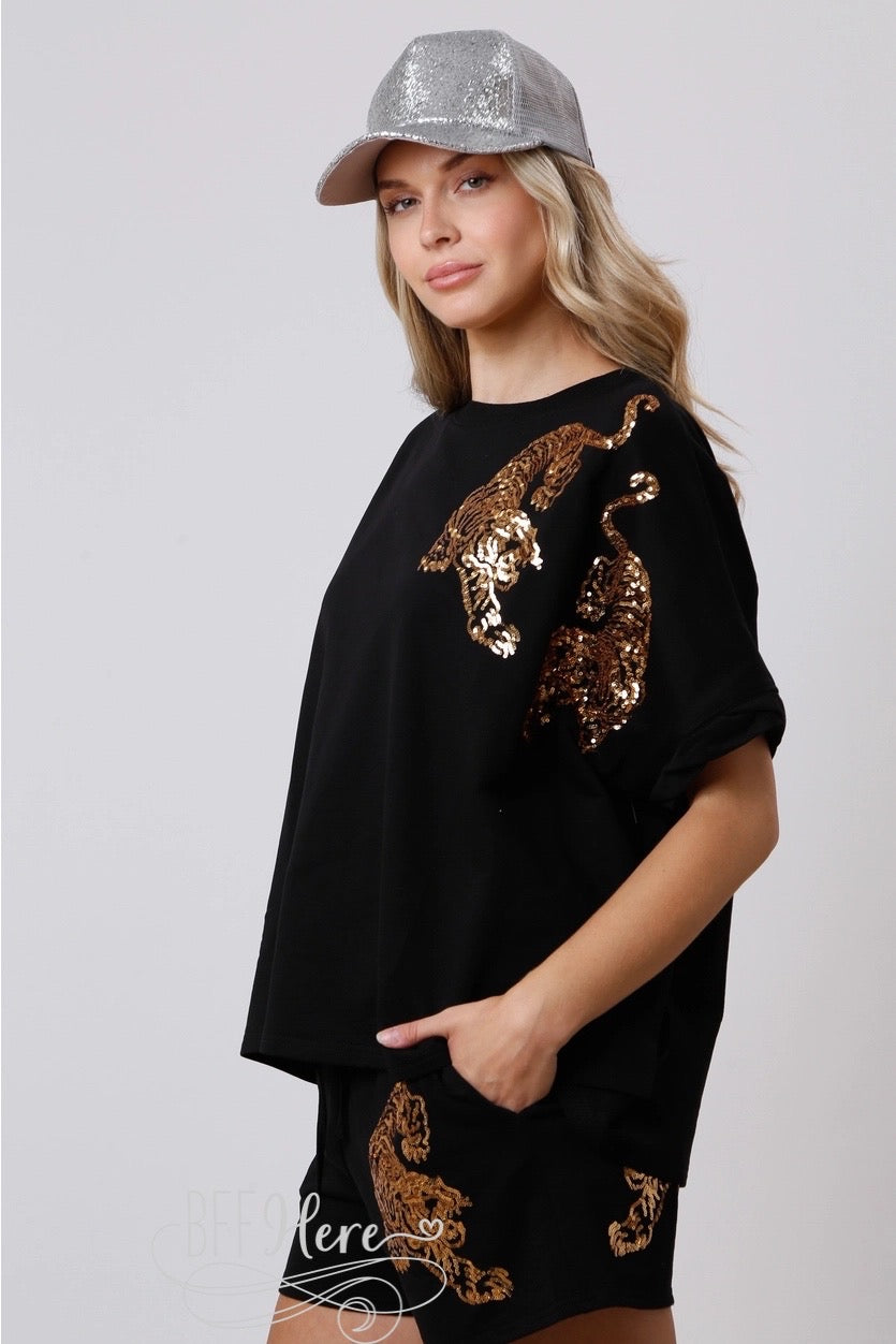 PREORDER: Jungle Glitz: Sequin Tiger Knit Top / (Ships End of January) - BFF Here