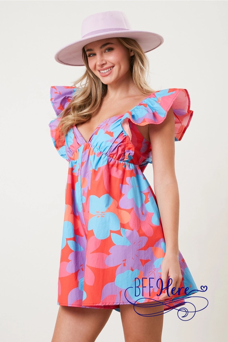 PREORDER: Garden Party Chic: Floral Ruffle Romper (Ships End of March ) - BFF Here