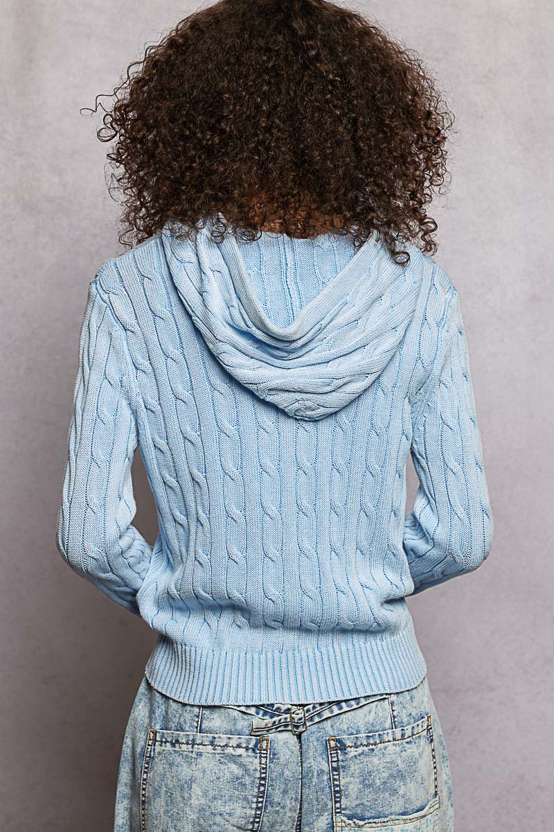 Full Sleeve Solid Acrylic Sweater Hoodie Zip Up Knit Top by POL (Ships 2-3 weeks) - BFF Here