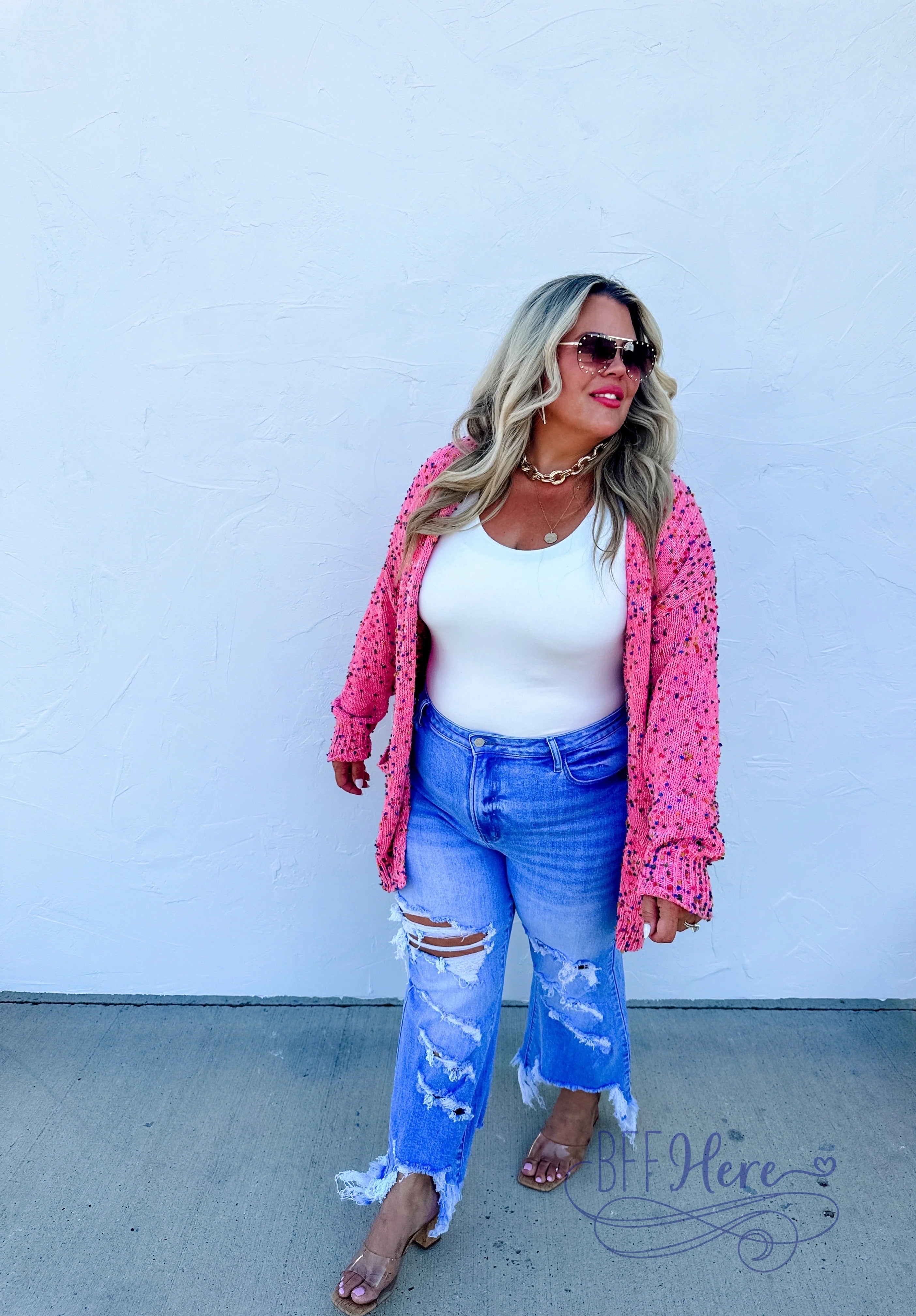 Cozy Meets Chic: The Chunky Dot Knit Cardigan - Bubble Gum - BFF Here