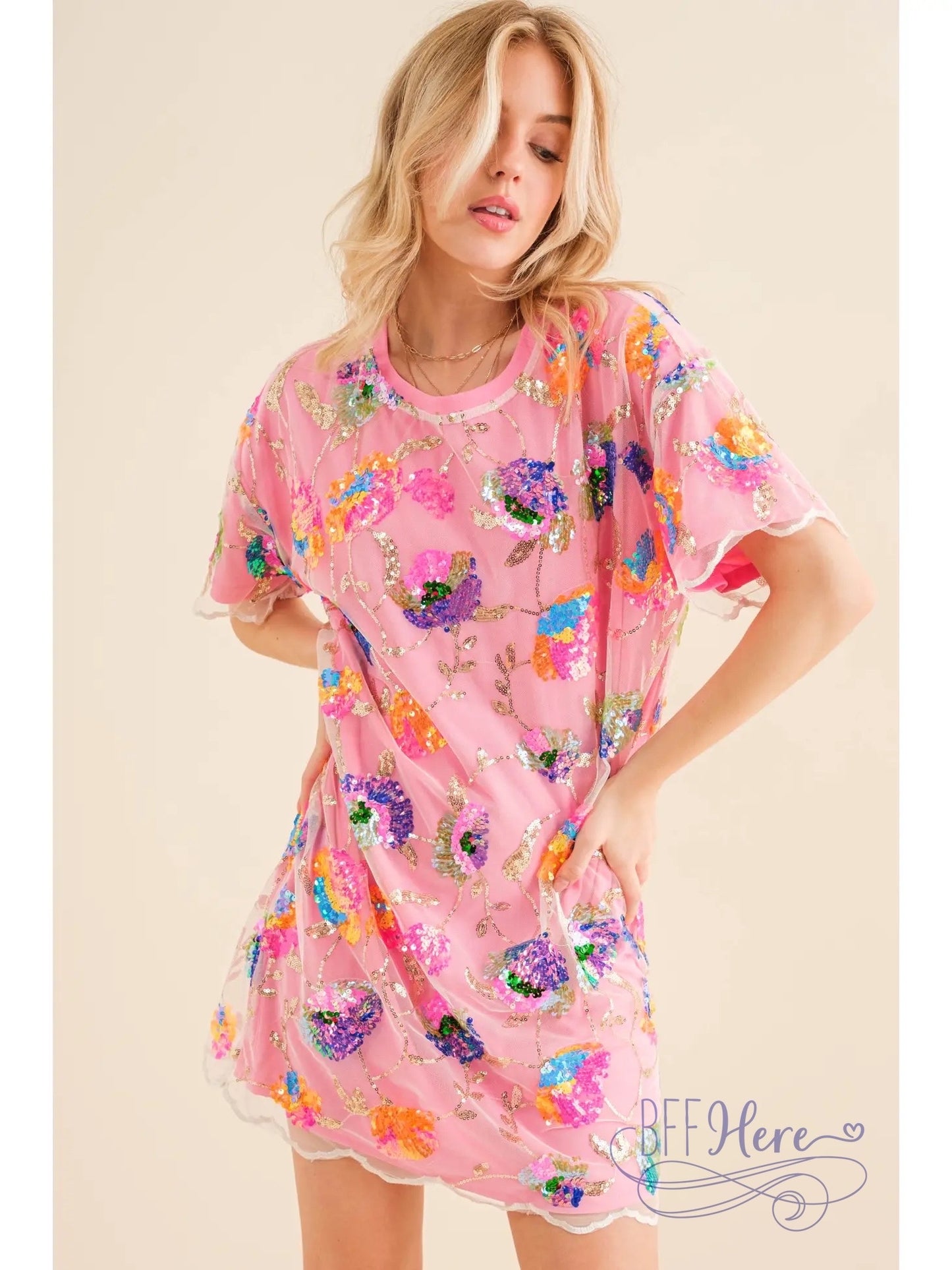 PREORDER:  Garden Glamour: Sequin Floral Embellished Dress (Ships End of August) - BFF Here