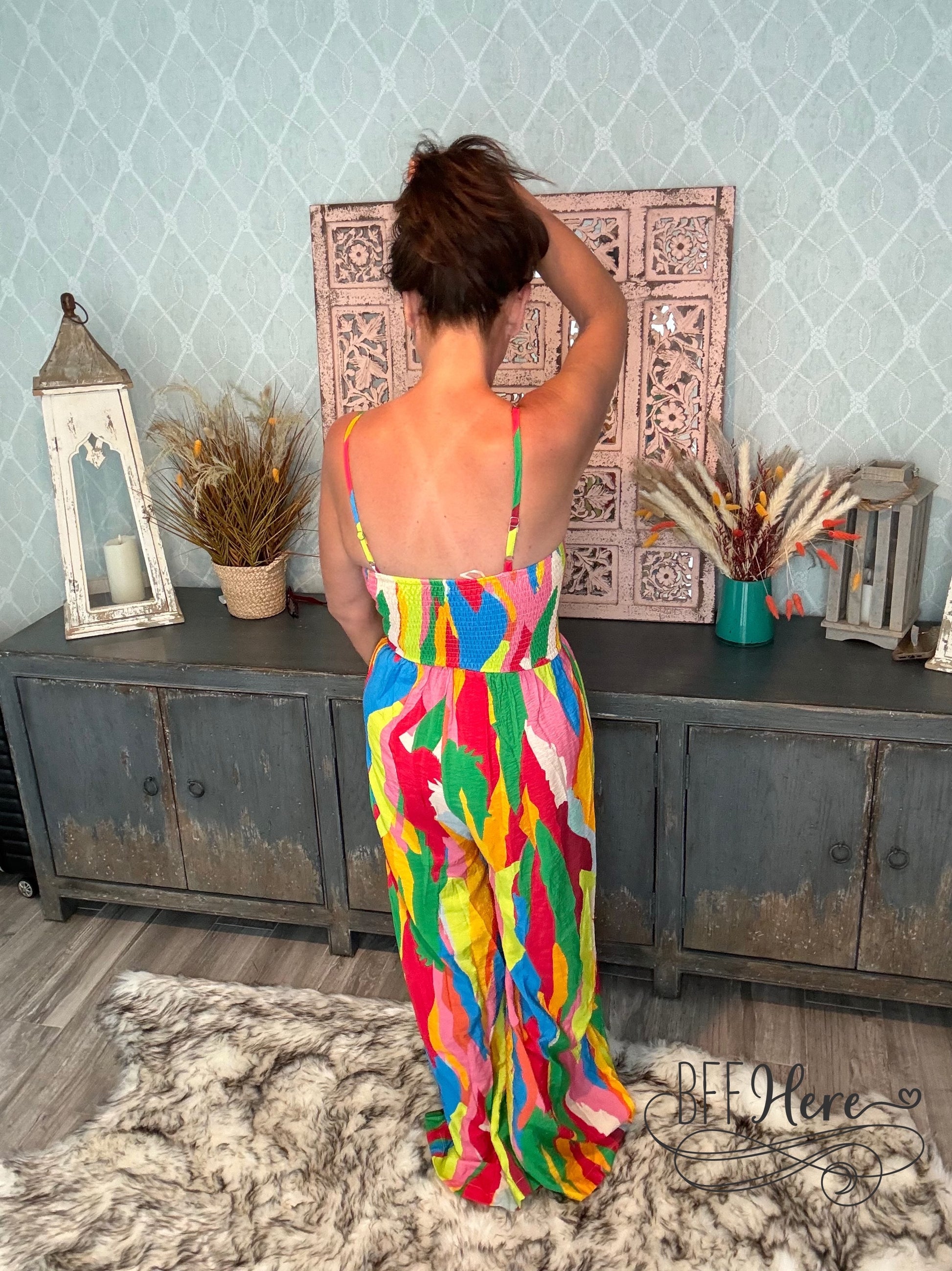 Rainbow Splash Spaghetti Strap Jumpsuit - BFF Here